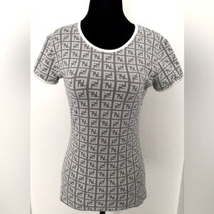FENDI FF Monogram Beige Ivory Logo Print Top IT 44 (equiv. 4-6 US)